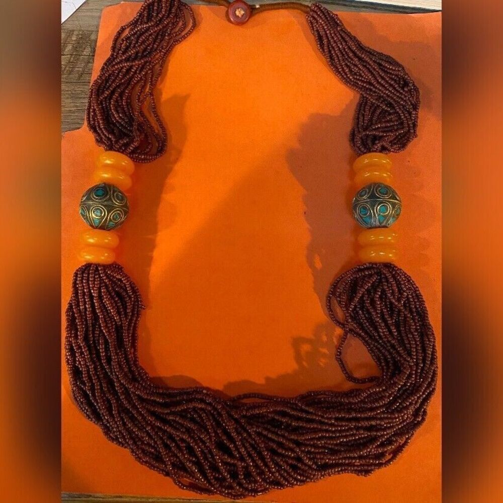 Necklace Naga Style Glass Beads Multiple Strands Oversized Beads 17” Boho Ethnic